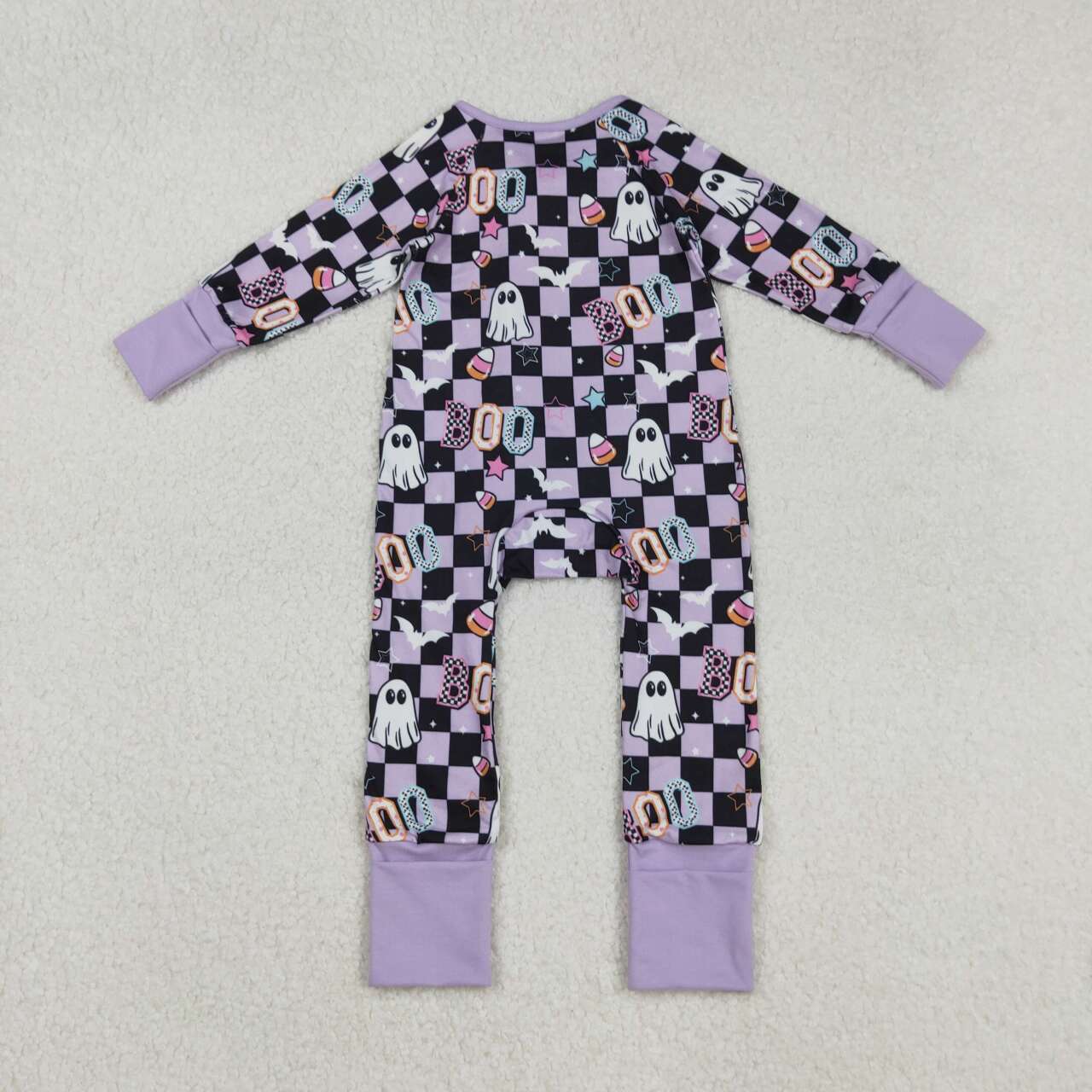 Halloween purple plaid full zip baby romper LR2541