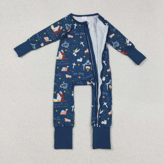 Christmas blue full zip Baby Romper LR2504