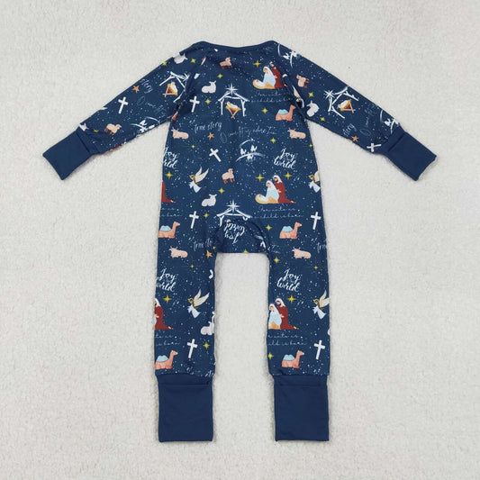 Christmas blue full zip Baby Romper LR2504