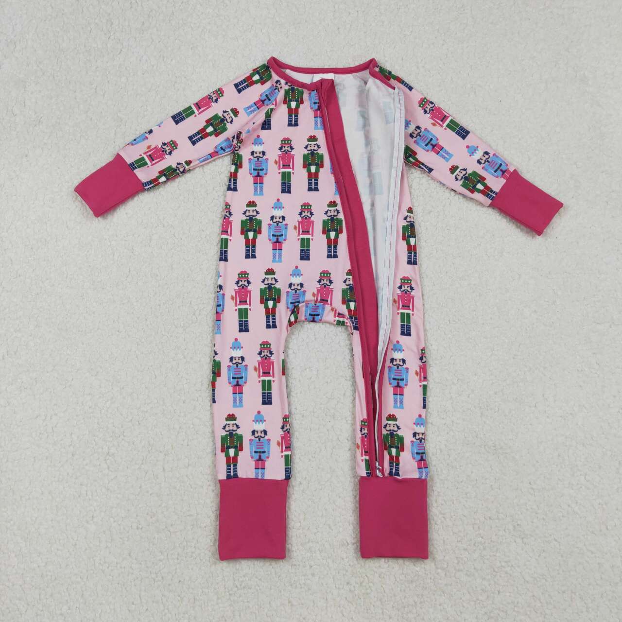 Christmas pink cartoon full zip Baby Romper LR2598