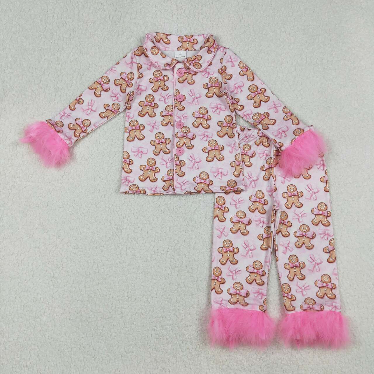 Christmas pink gingerbread feather Girls Pajamas GLP2374