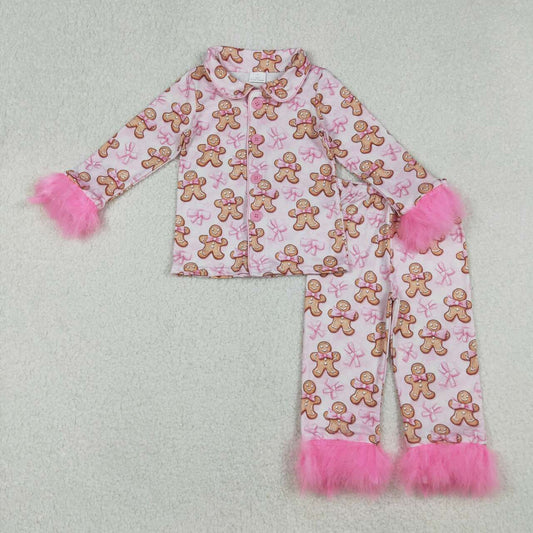 Christmas pink gingerbread feather Girls Pajamas GLP2374