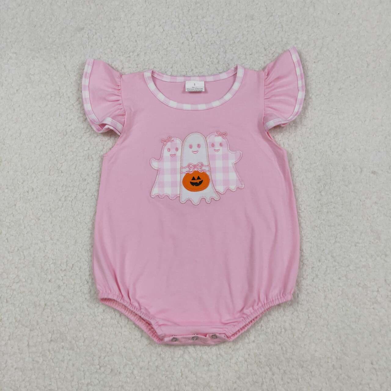 Halloween Pink Pumpkin Ghost Embroidery Baby Romper SR3196