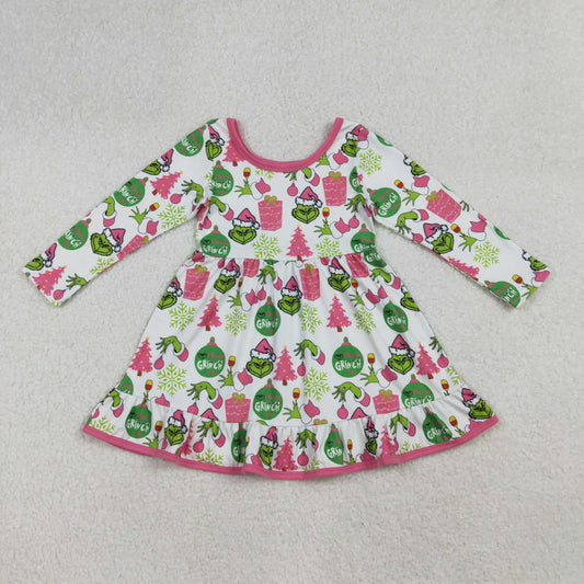 Christmas pink cartoon long sleeve Girls dress GLD1277