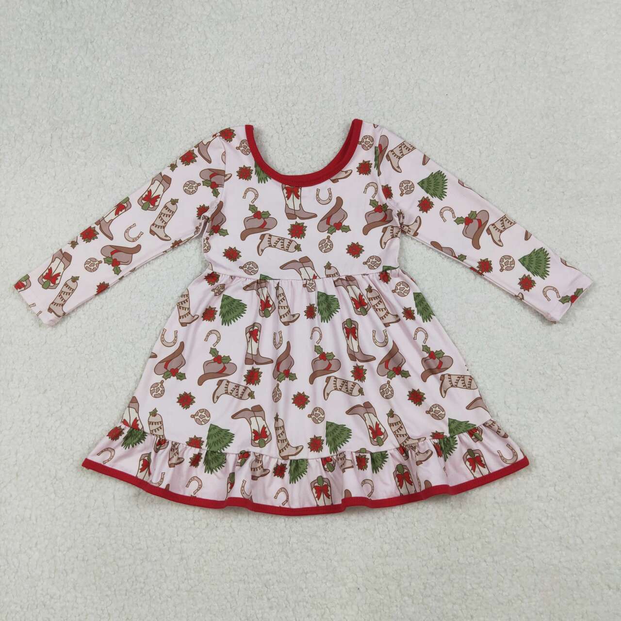 Christmas Pink Boot Girls Dress GLD1274