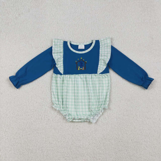 Christmas embroidery blue Baby Romper LR2477