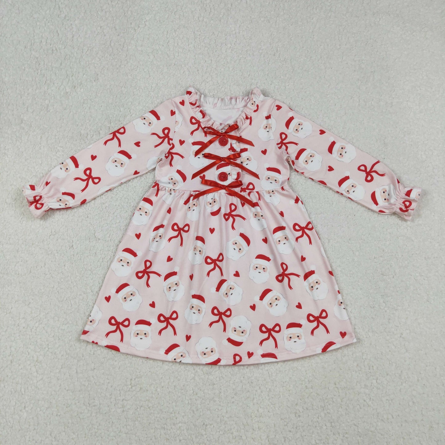 Christmas Santa Bow long sleeve Girls dress GLD1233