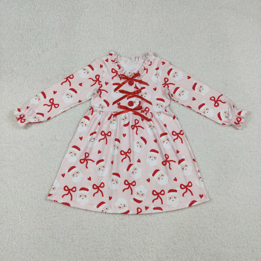 Christmas Santa Bow long sleeve Girls dress GLD1233