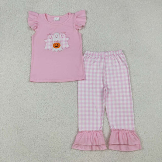 Halloween embroidery Pink Ghost Pumpkin Girls Set GSP02058