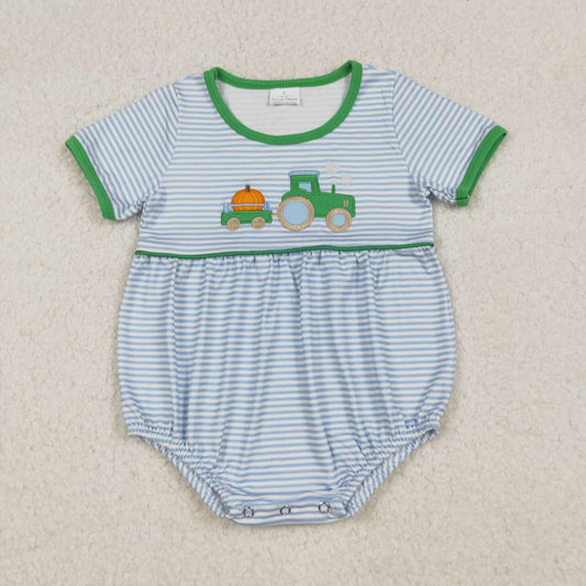 Halloween Pumpkin Car Stripe Embroidery Baby Romper SR3201