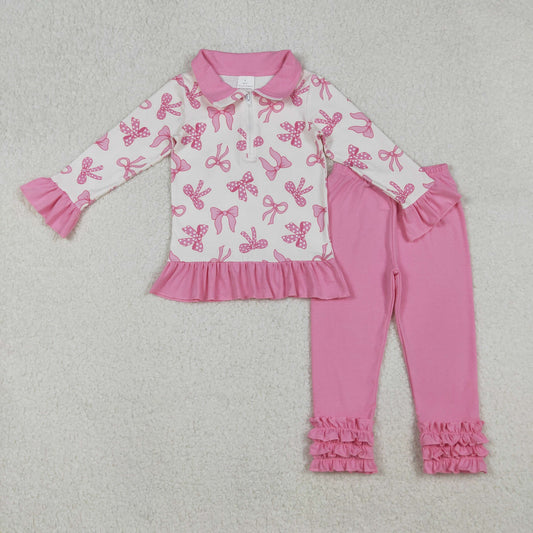 Fall Pink Bow leggings Girls Set GLP2778