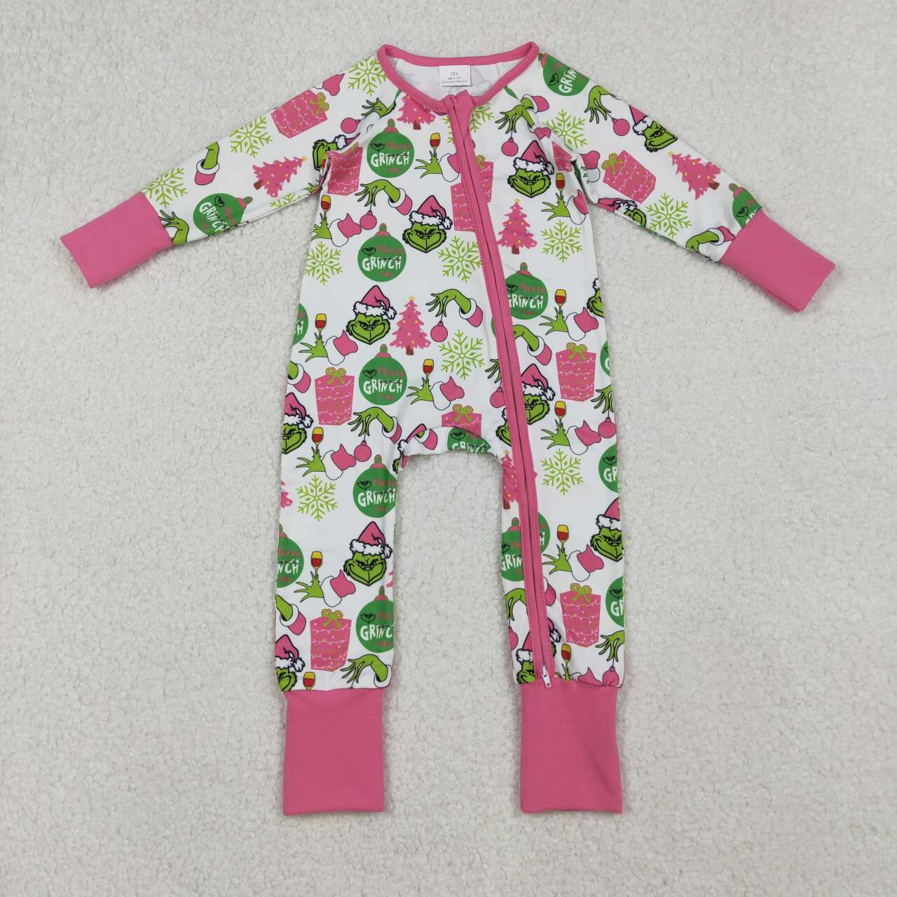 Christmas Pink cartoon Zipper Baby Romper LR2588