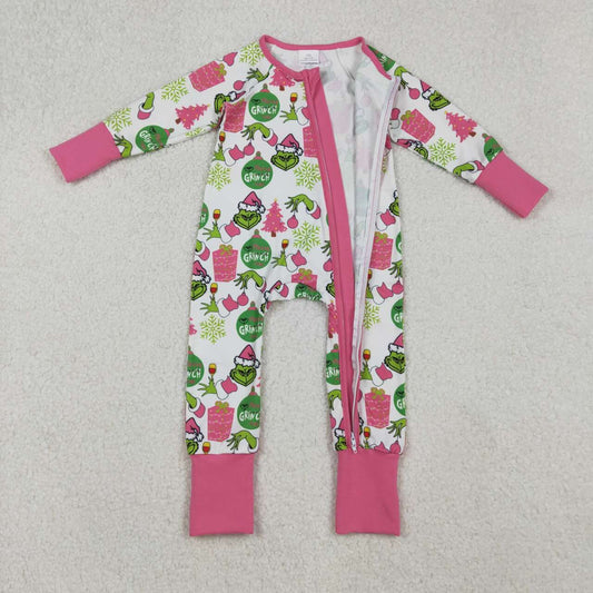 Christmas Pink cartoon Zipper Baby Romper LR2588