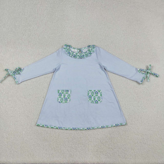 Fall Striped with pockets long sleeves Girls Dress GLD0927