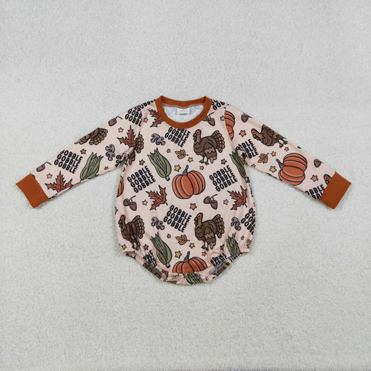 Thanksgiving Turkey Pumpkin long sleeve Baby Romper LR2447