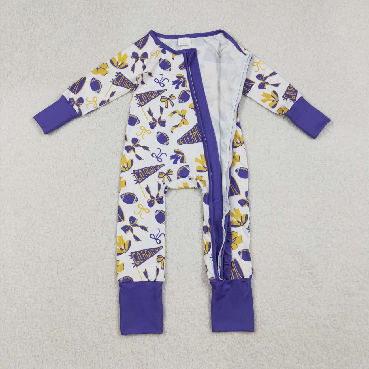 Baseball go team golden purple full zip Baby Romper LR2513