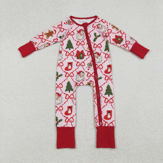 Christmas Santa Tree Bow full zip Baby Romper LR2632