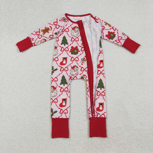 Christmas Santa Tree Bow full zip Baby Romper LR2632