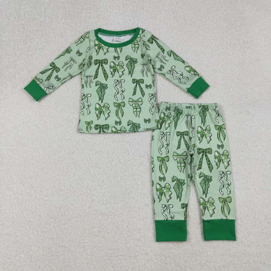 Green Bow long sleeve kids pajamas GLP2840