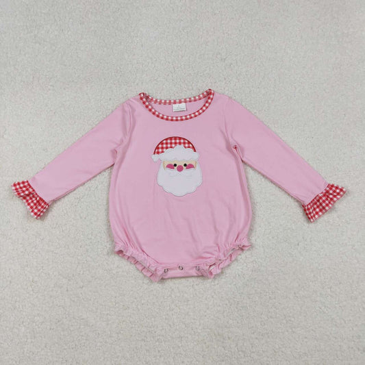 Christmas embroidery pink santa baby Romper LR1733