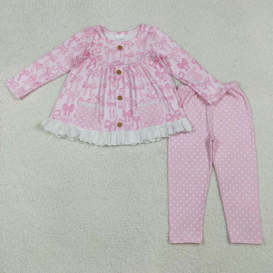 Fall Pink Bow Long Sleeve Girls Set GLP2733