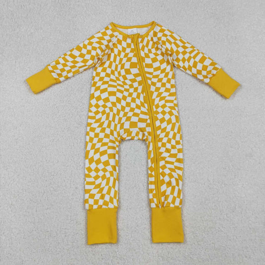 Yellow plaid Full Zipper Baby Romper LR1089