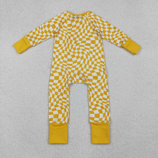 Yellow plaid Full Zipper Baby Romper LR1089