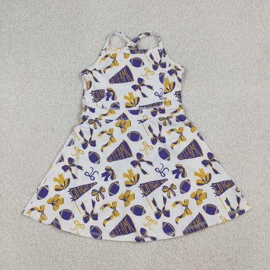 Football Athletic Bow purple gold Girls dresse GSD2781