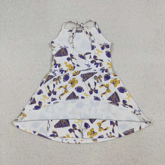 Football Athletic Bow purple gold Girls dresse GSD2781