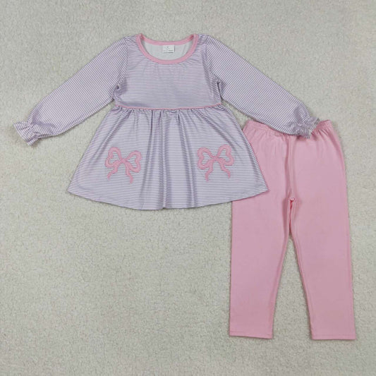 Fall Pink embroidered Bow Girls Set GLP2696