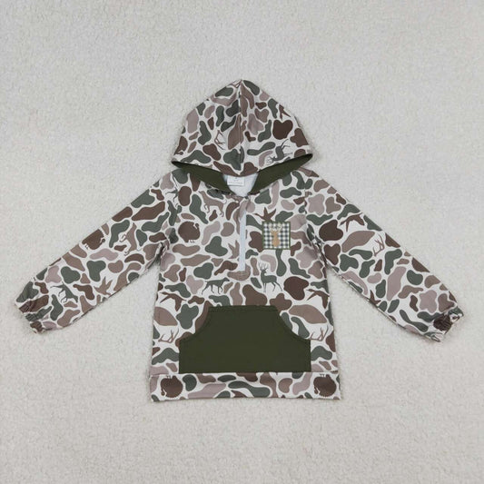 Green Camo embroidered dog print Long Sleeve hoodies BT1304