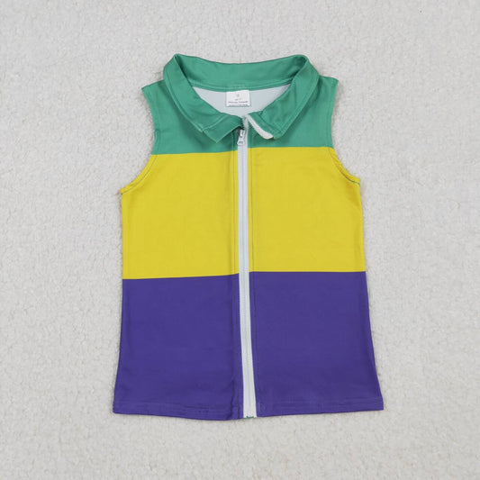 Green Yellow Purple zipper vest BT1157