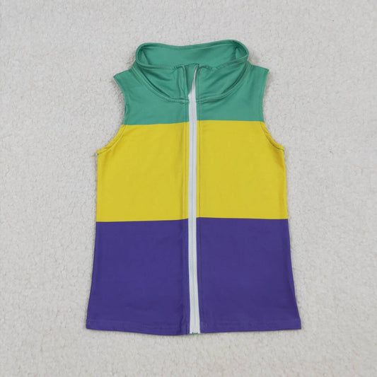 Green Yellow Purple zipper vest BT1157