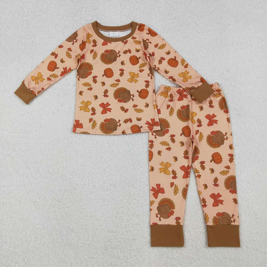 Thanksgiving turkey long sleeve kids pajamas GLP2883