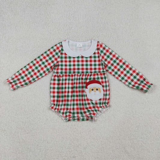 Christmas embroidery Plaid santa baby Romper LR2357