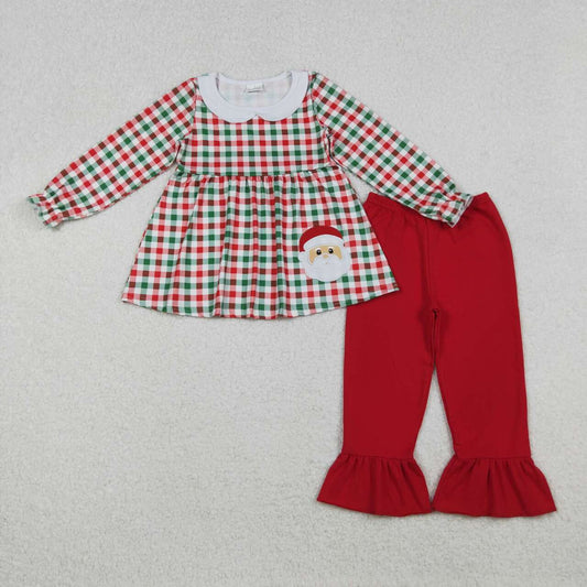Christmas Embroidered Plaid Santa Girls Set GLP2530