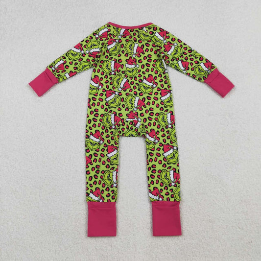 Christmas Green leopard long sleeve Baby Romper LR2520