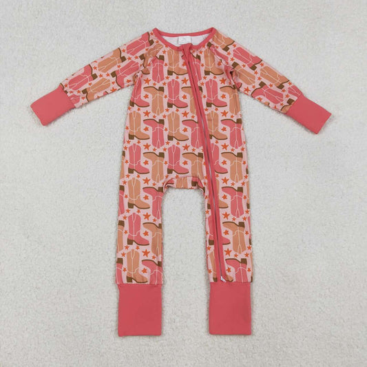 western Pink boots long sleeve Baby Romper LR2733