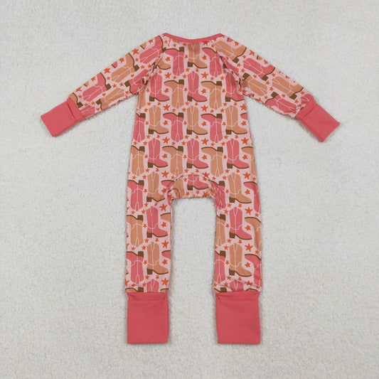 western Pink boots long sleeve Baby Romper LR2733