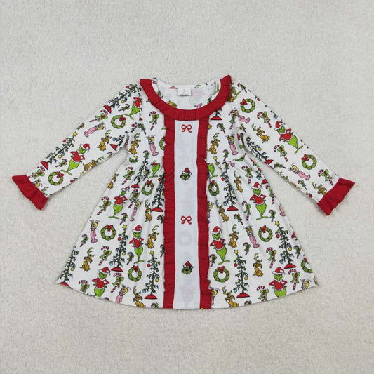 Christmas embroidery Santa Girls dress GLD1289