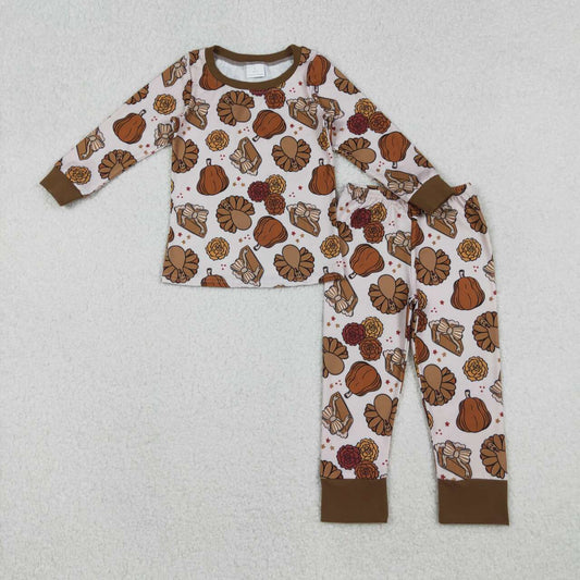 Thanksgiving turkey long sleeve kids pajamas GLP2884