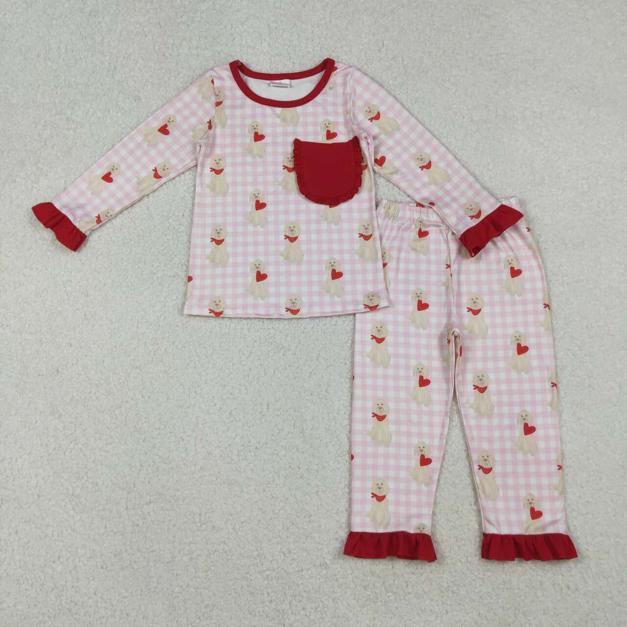 Valentine Heart Dog long sleeve kids pajamas GLP2880