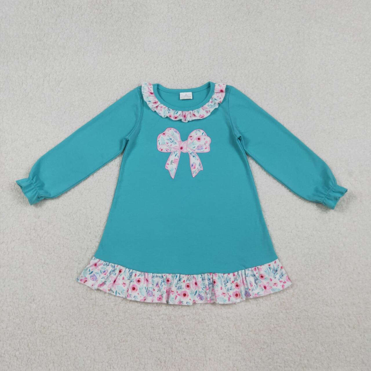 Fall embroidery Blue Bow Girls dress GLD1204