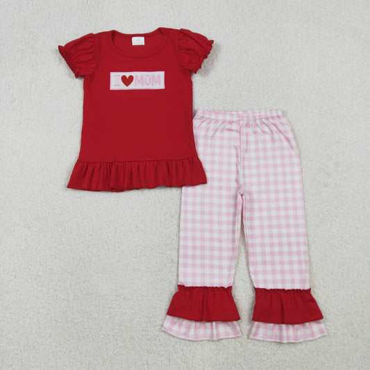 embroidery i love mom Girls set GSPO2071