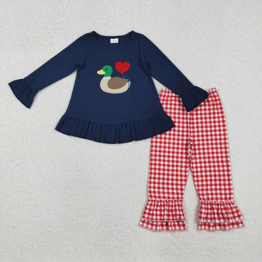 Valentine's Day navy embroidered Duck heart Girls Set GLP2912