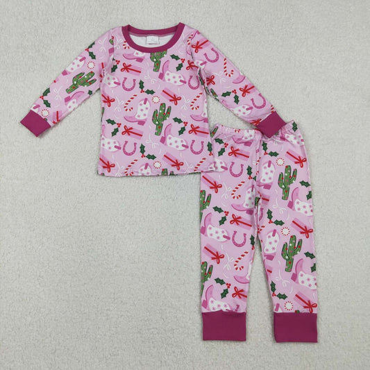 Western boot cactus Hot Pink Kids pajamas GLP1783