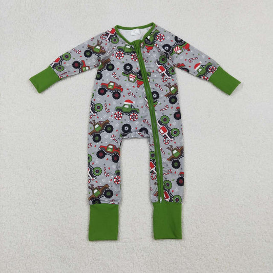 Christmas car full zip long sleeve Baby Romper LR2669