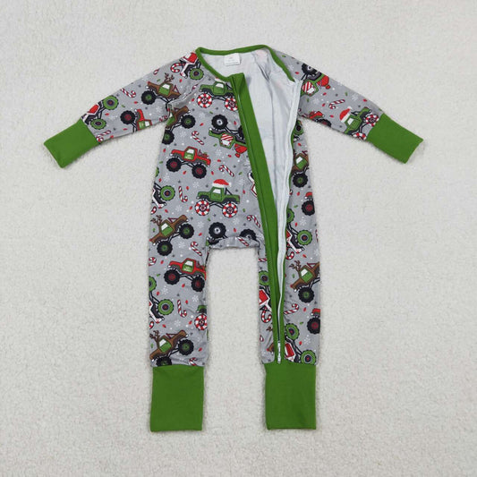 Christmas car full zip long sleeve Baby Romper LR2669