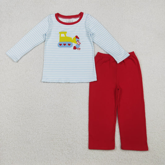 Valentine's Day Stripe Car Embroidered Boy Set BLP1302