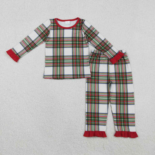Christmas plaid long-sleeved Girls Kids pajamas GLP2829